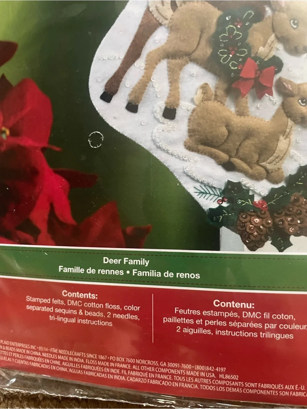 Bucilla Felt Kit Christmas Stocking Appliqué Sequins Deer Family 86502 NEW